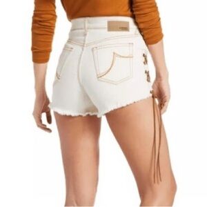 Ariat Women's Boyfriend Ecru Lace-Up Jean Shorts cowgirl cut offs 27 R high rise